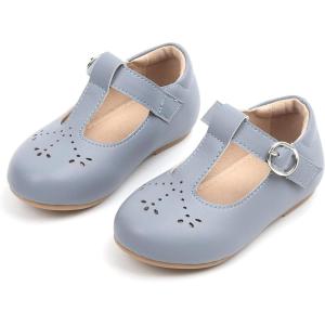 THEE BRON Girl’s T-Strap Flats Toddler/Little Kid Ballet Mary Jane Party Dress Shoes(Ag252-grey)