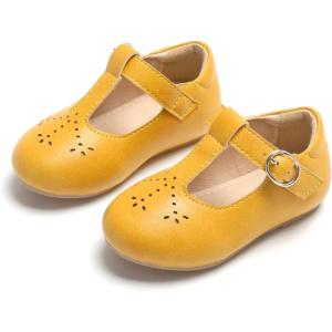 THEE BRON Girl’s T-Strap Flats Toddler/Little Kid Ballet Mary Jane Party Dress Shoes(Ag252-yellow)