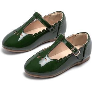 THEE BRON Girl’s T-Strap Flats Toddler/Little Kid Ballet Mary Jane Party Dress Shoes(Ax312-forest Green)