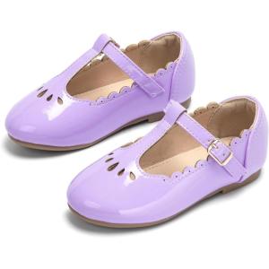 THEE BRON Girl’s T-Strap Flats Toddler/Little Kid Ballet Mary Jane Party Dress Shoes(Ax312-lavender Purple)