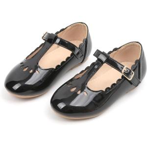 THEE BRON Girl’s T-Strap Flats Toddler/Little Kid Ballet Mary Jane Party Dress Shoes(Ax312-midnight Black)