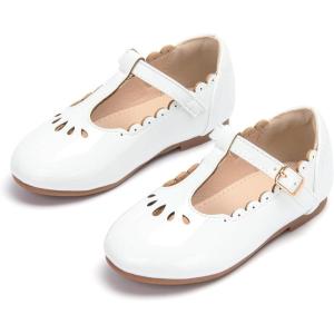 THEE BRON Girl’s T-Strap Flats Toddler/Little Kid Ballet Mary Jane Party Dress Shoes(Ax312-mirror White)
