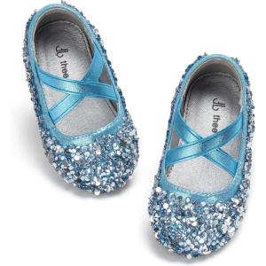 THEE BRON Mary Jane Ballet Flats – Girls’ Dress Shoes with Hook & Loop Closure(Af418-aqua Blue)