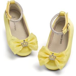 THEE BRON Mary Jane Ballet Flats – Girls’ Dress Shoes with Hook & Loop Closure(Af428-aurora Yellow)