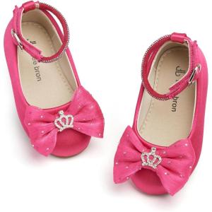 THEE BRON Mary Jane Ballet Flats – Girls’ Dress Shoes with Hook & Loop Closure(Af428-crown Rose)