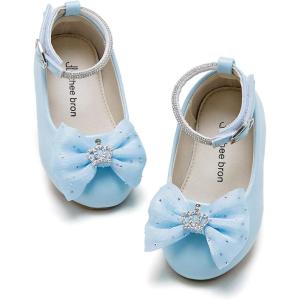 THEE BRON Mary Jane Ballet Flats – Girls’ Dress Shoes with Hook & Loop Closure(Af428-crystal Tiara Blue)