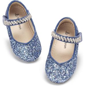 THEE BRON Mary Jane Ballet Flats – Girls’ Dress Shoes with Hook & Loop Closure(Af452-obsidian Blue)