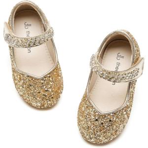 THEE BRON Mary Jane Ballet Flats – Girls’ Dress Shoes with Hook & Loop Closure(Af452-stardust Gold)