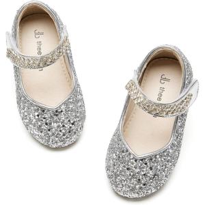 THEE BRON Mary Jane Ballet Flats – Girls’ Dress Shoes with Hook & Loop Closure(Af452-starlight Silver)