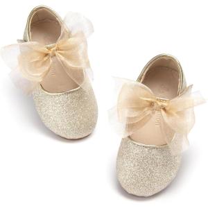 THEE BRON Mary Jane Ballet Flats – Girls’ Dress Shoes with Hook & Loop Closure(Af480-aurora Gold)