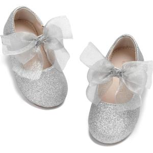 THEE BRON Mary Jane Ballet Flats – Girls’ Dress Shoes with Hook & Loop Closure(Af480-moonlight Silver)