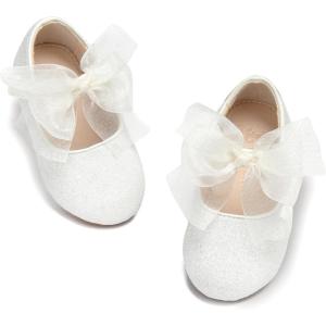 THEE BRON Mary Jane Ballet Flats – Girls’ Dress Shoes with Hook & Loop Closure(Af480-twinkle White)