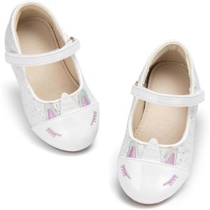 THEE BRON Mary Jane Ballet Flats – Girls’ Dress Shoes with Hook & Loop Closure(Af486-frost White)