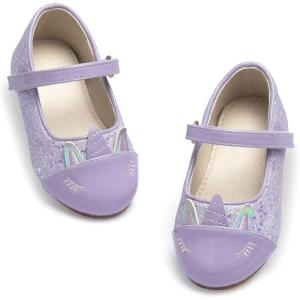 THEE BRON Mary Jane Ballet Flats – Girls’ Dress Shoes with Hook & Loop Closure(Af486-lavender Purple)