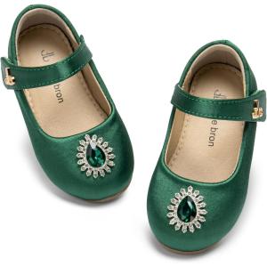 THEE BRON Mary Jane Ballet Flats – Girls’ Dress Shoes with Hook & Loop Closure(Af524-forest Green)