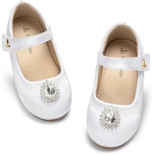 THEE BRON Mary Jane Ballet Flats – Girls’ Dress Shoes with Hook & Loop Closure(Af524-frost White)