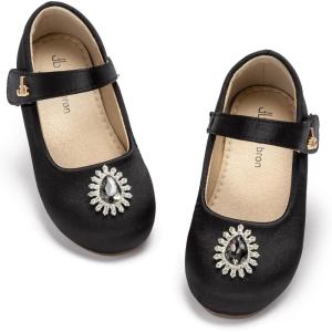 THEE BRON Mary Jane Ballet Flats – Girls’ Dress Shoes with Hook & Loop Closure(Af524-midnight Black)
