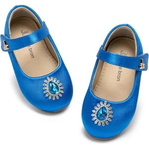 THEE BRON Mary Jane Ballet Flats – Girls’ Dress Shoes with Hook & Loop Closure(Af524-ocean Blue)