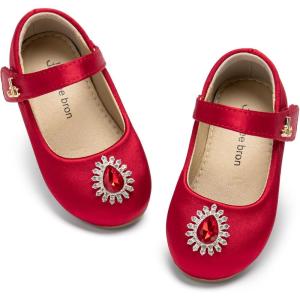 THEE BRON Mary Jane Ballet Flats – Girls’ Dress Shoes with Hook & Loop Closure(Af524-ruby Red)