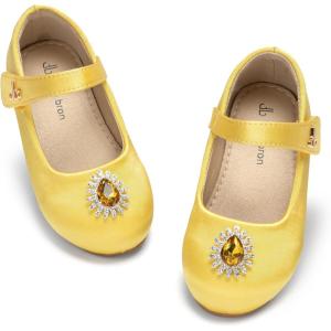 THEE BRON Mary Jane Ballet Flats – Girls’ Dress Shoes with Hook & Loop Closure(Af524-sunlit Yellow)