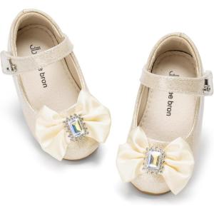 THEE BRON Mary Jane Ballet Flats – Girls’ Dress Shoes with Hook & Loop Closure(Af558-shimmering Champagne)