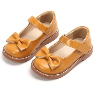 THEE BRON Toddler Girls Mary Jane Shoes Enchanting Retro Etched Bloom Oxfords(Ax302-tawny Bow Yellow)