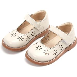 THEE BRON Toddler Girls Mary Jane Shoes Enchanting Retro Etched Bloom Oxfords(Ax306-creamy Beige)