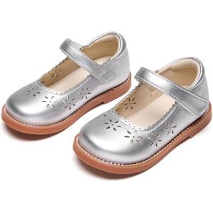 THEE BRON Toddler Girls Mary Jane Shoes Enchanting Retro Etched Bloom Oxfords(Ax306-moonlit Silver)