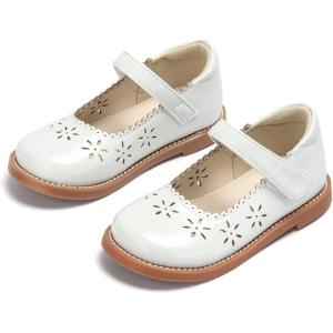 THEE BRON Toddler Girls Mary Jane Shoes Enchanting Retro Etched Bloom Oxfords(Ax306-pearlescent White)