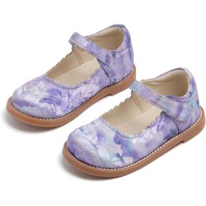 THEE BRON Toddler Girls Mary Jane Shoes Enchanting Retro Etched Bloom Oxfords(Ax404-iavender Purple)