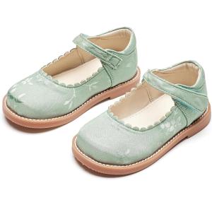 THEE BRON Toddler Girls Mary Jane Shoes Enchanting Retro Etched Bloom Oxfords(Ax404-olive Green)