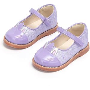 THEE BRON Toddler Girls Mary Jane Shoes Enchanting Retro Etched Bloom Oxfords(Ax412-iavender Purple)