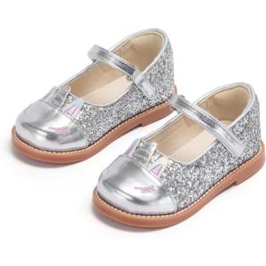 THEE BRON Toddler Girls Mary Jane Shoes Enchanting Retro Etched Bloom Oxfords(Ax412-starlight Silver)