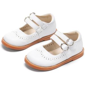 THEE BRON Toddler Girls Mary Jane Shoes Enchanting Retro Etched Bloom Oxfords(Ax470-cloud White)