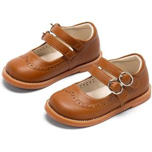 THEE BRON Toddler Girls Mary Jane Shoes Enchanting Retro Etched Bloom Oxfords(Ax470-cub Brown)
