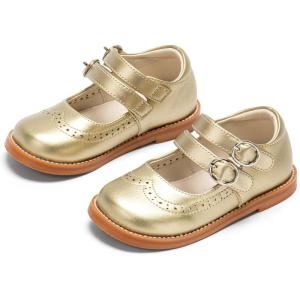 THEE BRON Toddler Girls Mary Jane Shoes Enchanting Retro Etched Bloom Oxfords(Ax470-royal Gold)