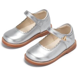 THEE BRON Toddler Girls Mary Jane Shoes Enchanting Retro Etched Bloom Oxfords(Ax506-moonlit Silver)
