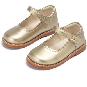 THEE BRON Toddler Girls Mary Jane Shoes Enchanting Retro Etched Bloom Oxfords(Ax506-royal Gold)