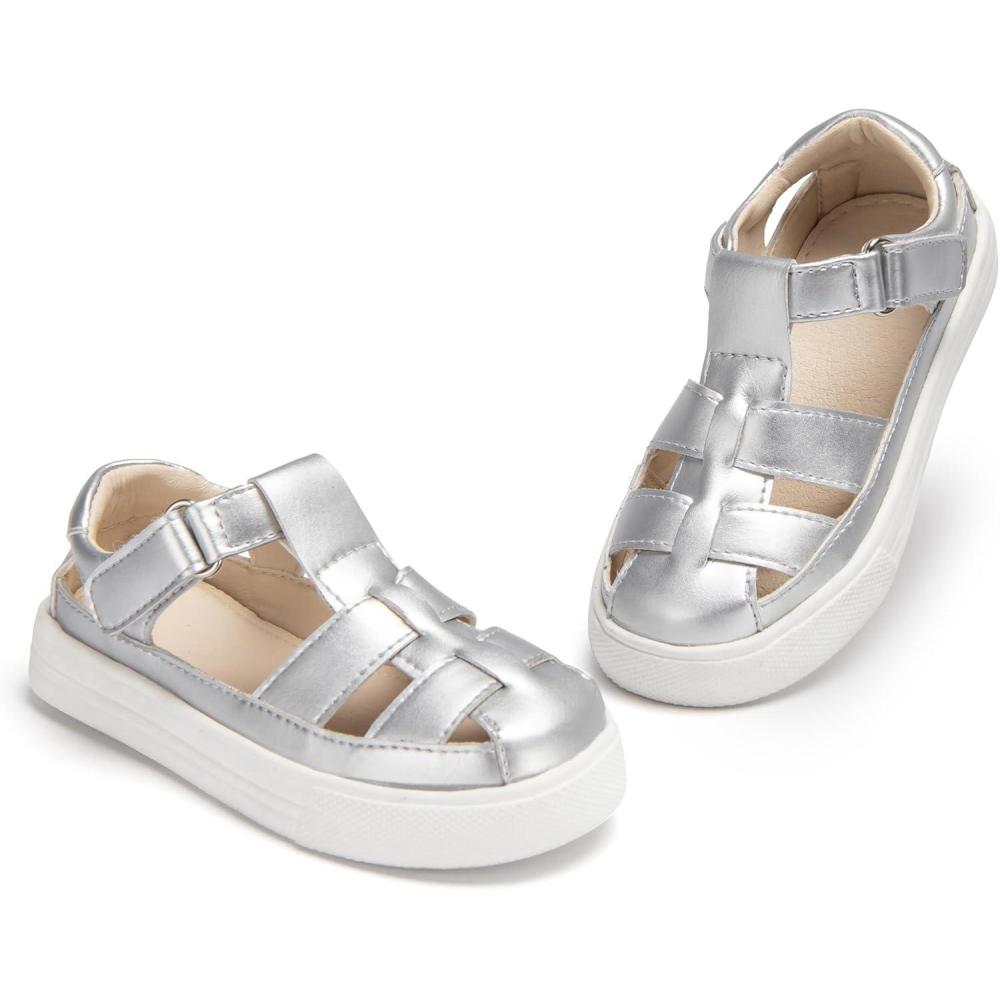imageTHEE BRON Toddler Boys Girls ClosedToe Sandals Summer Breathable Casual SneakerAs414moonlit Silver