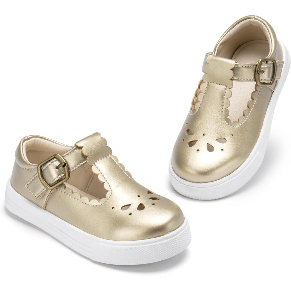 imageTHEE BRON Toddler Girls Casual Sneakers Stylish Comfy TStrap Everyday ShoesAs410moonlit Gold