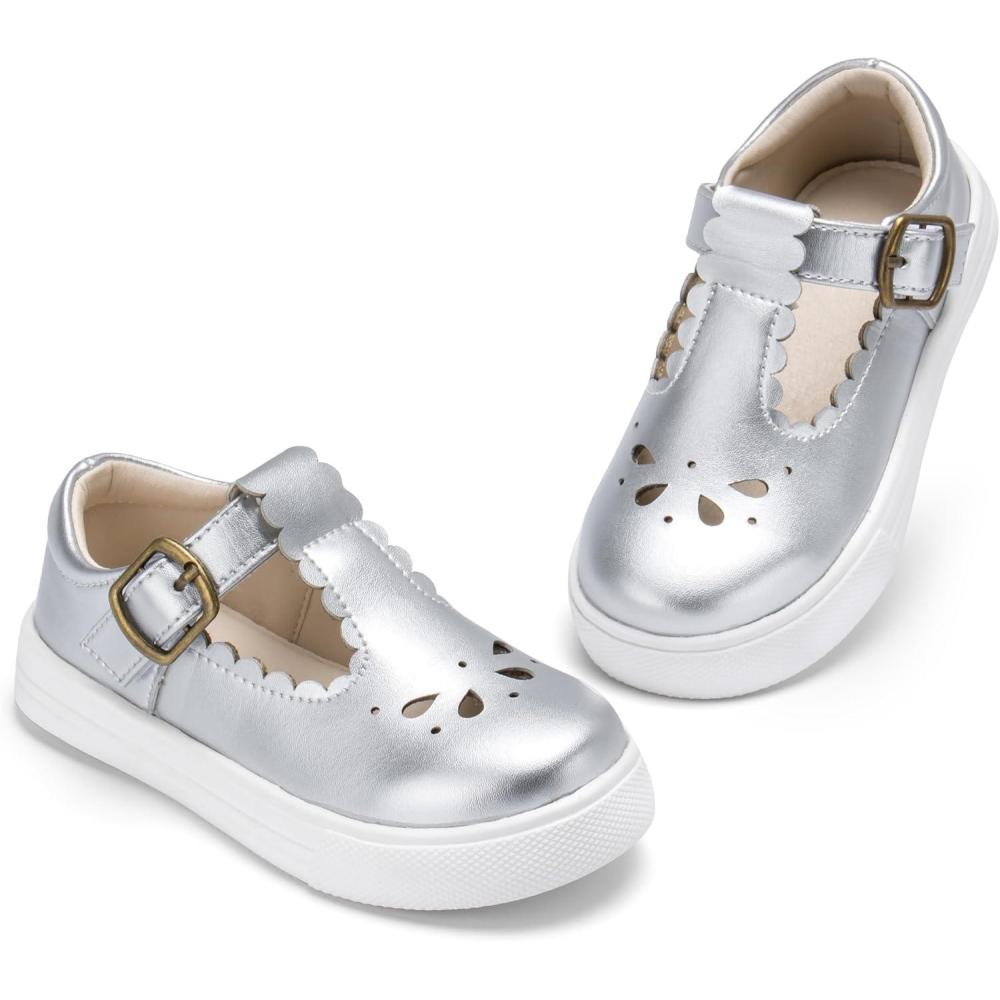 imageTHEE BRON Toddler Girls Casual Sneakers Stylish Comfy TStrap Everyday ShoesAs410moonlit Silver