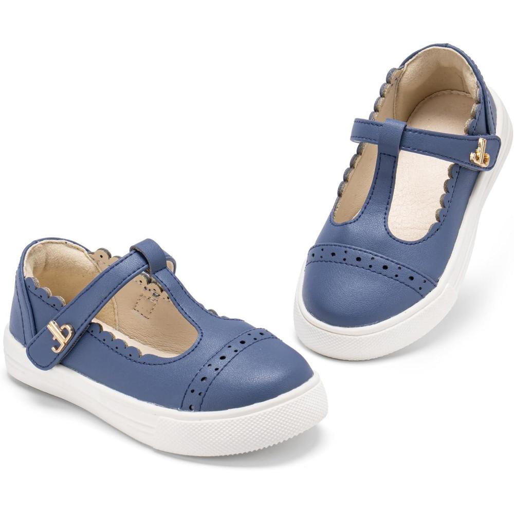 imageTHEE BRON Toddler Girls Casual Sneakers Stylish Comfy TStrap Everyday ShoesAs534navy Blue