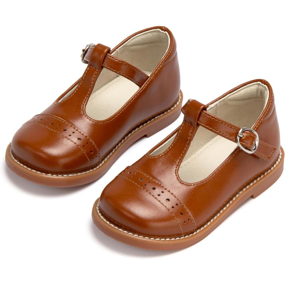 imageTHEE BRON Vintage Cutout Whispering Petal Filigree TStrap Mary Jane Oxfords for Little GirlsAx408chestnut Brown