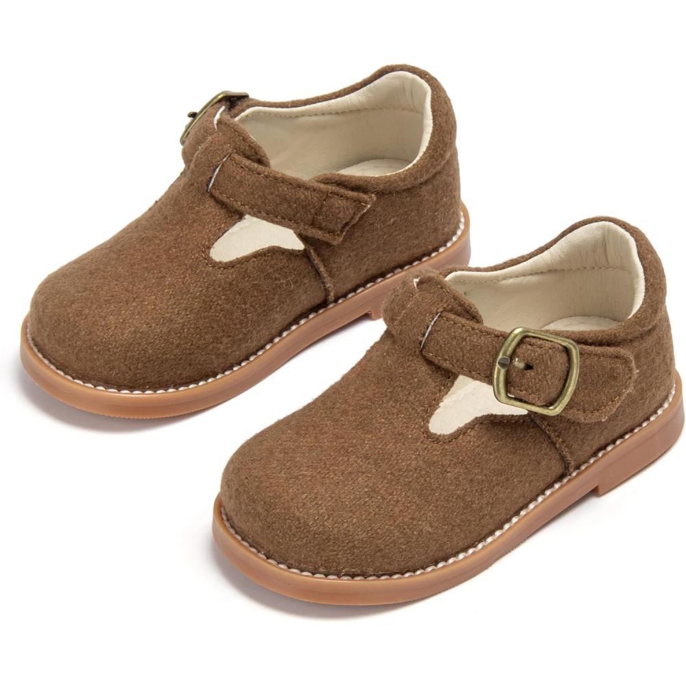 imageTHEE BRON Vintage Cutout Whispering Petal Filigree TStrap Mary Jane Oxfords for Little GirlsAx414chestnut Felt Brown