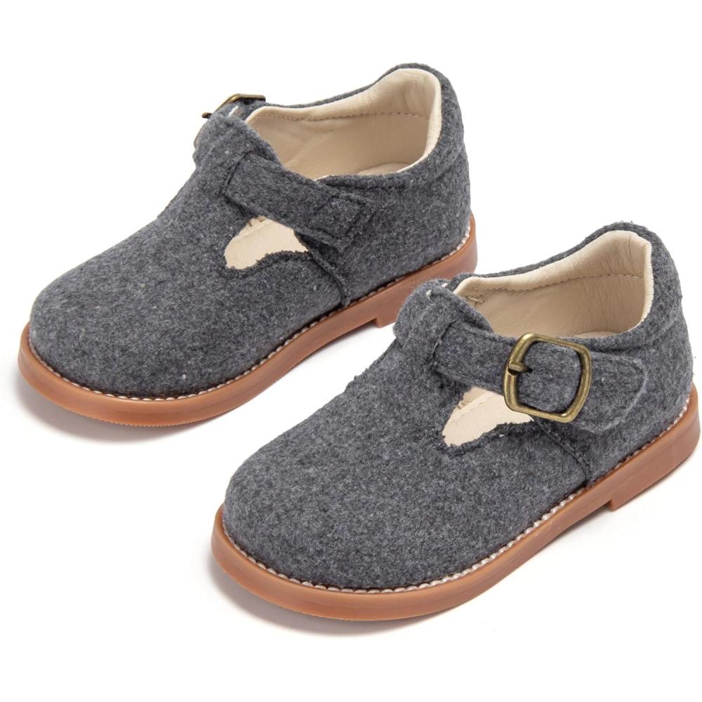 imageTHEE BRON Vintage Cutout Whispering Petal Filigree TStrap Mary Jane Oxfords for Little GirlsAx414stonefelt Gray