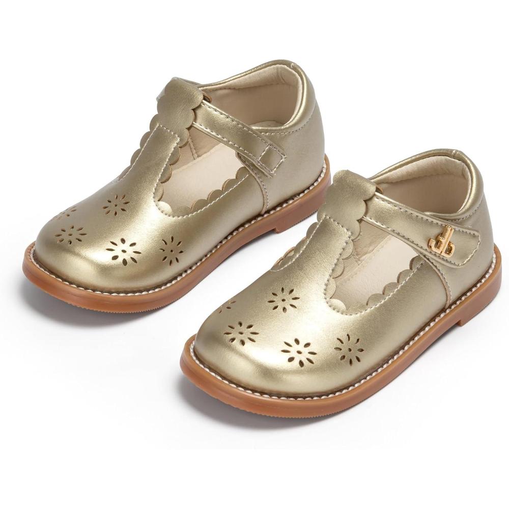 imageTHEE BRON Vintage Cutout Whispering Petal Filigree TStrap Mary Jane Oxfords for Little GirlsAx504moonlit Gold