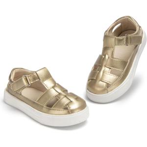 THEE BRON Toddler Boys Girls Closed-Toe Sandals Summer Breathable Casual Sneaker(As414-moonlit Gold)