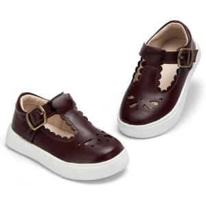 THEE BRON Toddler Girls Casual Sneakers Stylish Comfy T-Strap Everyday Shoes(As410-chocolate Brown)