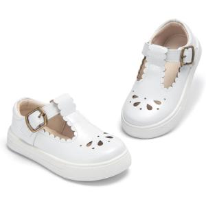 THEE BRON Toddler Girls Casual Sneakers Stylish Comfy T-Strap Everyday Shoes(As410-mirror White)