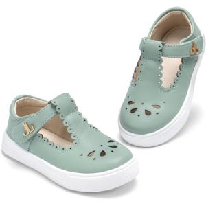 THEE BRON Toddler Girls Casual Sneakers Stylish Comfy T-Strap Everyday Shoes(As504-mint Green)